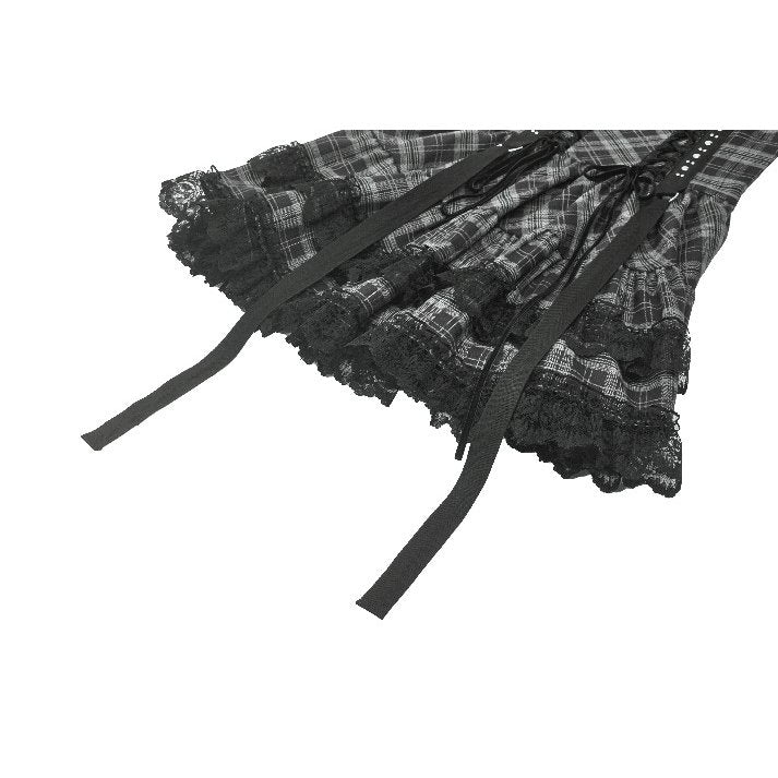 Dark in Love Ida Punk Grey Tartan Metal-Studded Dress