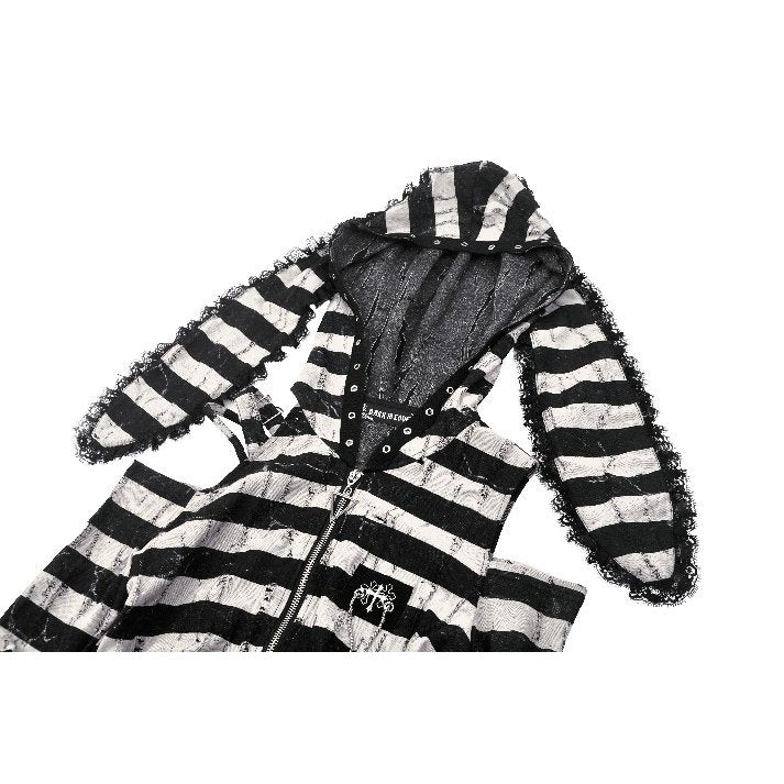 Dark in Love Xianne Prison Bunny Striped Hooded Crop Top