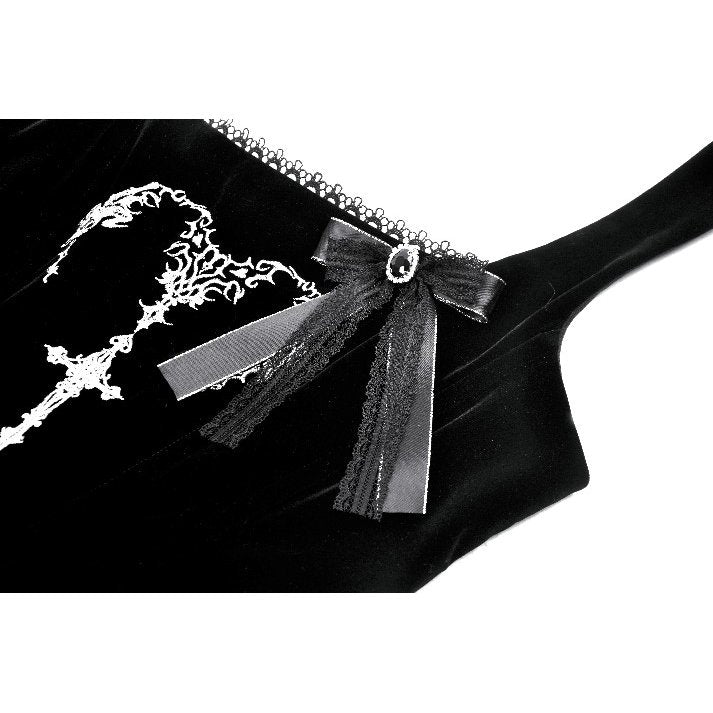 Dark in Love Lux Black Velvet Horn Embroidery Maxi Dress