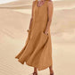 Summer Sleeveless Long Smock Dress with Pockets, Plus Sizes