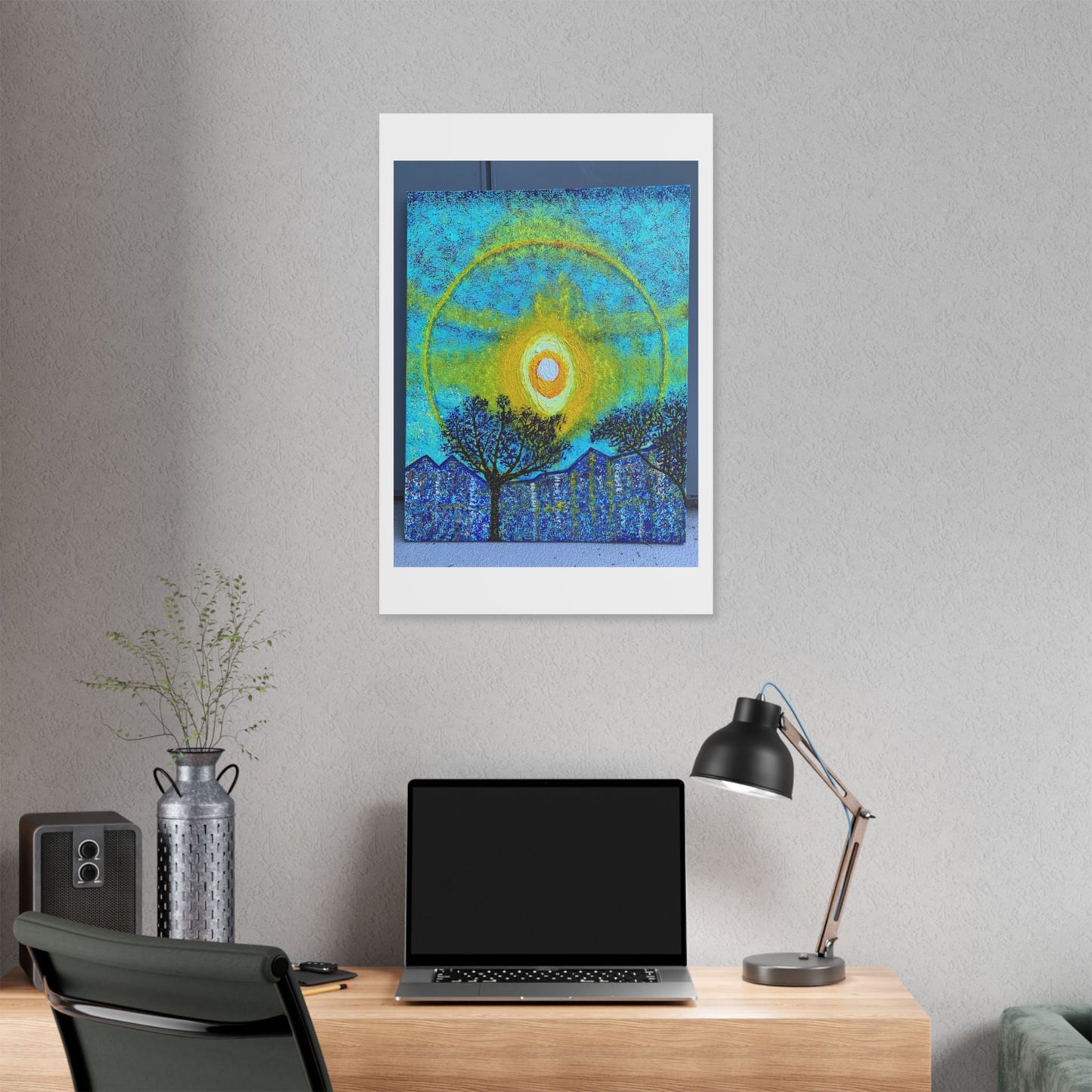A Smile in the Solar Halo, Acrylic on Canvas 'Designed by AI' Satin Canvas Print