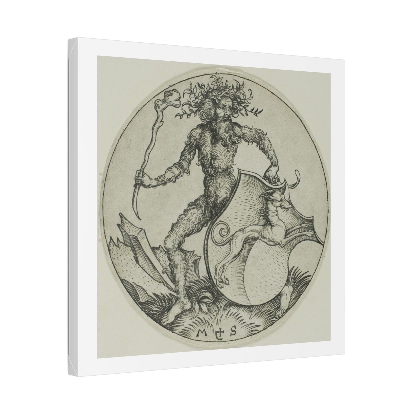 Shield with a Greyhound, Held by a Wild Man (1470–1491) by Martin Schongauer, from the Original, Canvas Print