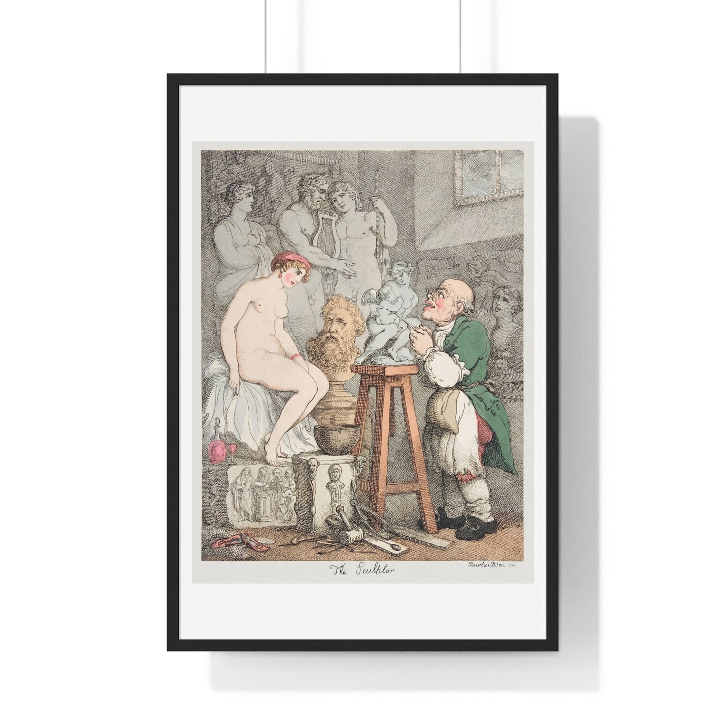 The Sculptor (Preparations for the Academy, Old Joseph Nollekens and his Venus) circa 1800 by Thomas Rowlandson, Framed Art Print