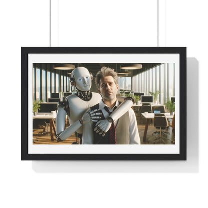 Having a Heart to Heart with your AI Creation, Office Art 'Designed by AI' Framed Print