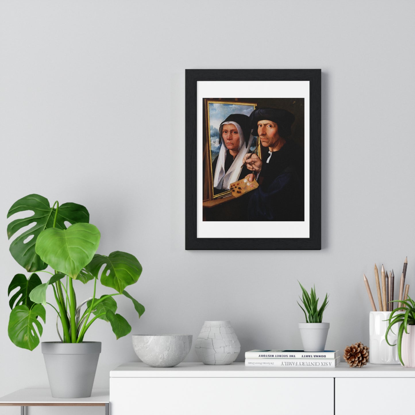 Jacob Cornelisz van Oostsanen Painting a Portrait of His Wife (circa 1550) by Dirck Jacobsz, from the Original, Framed Print