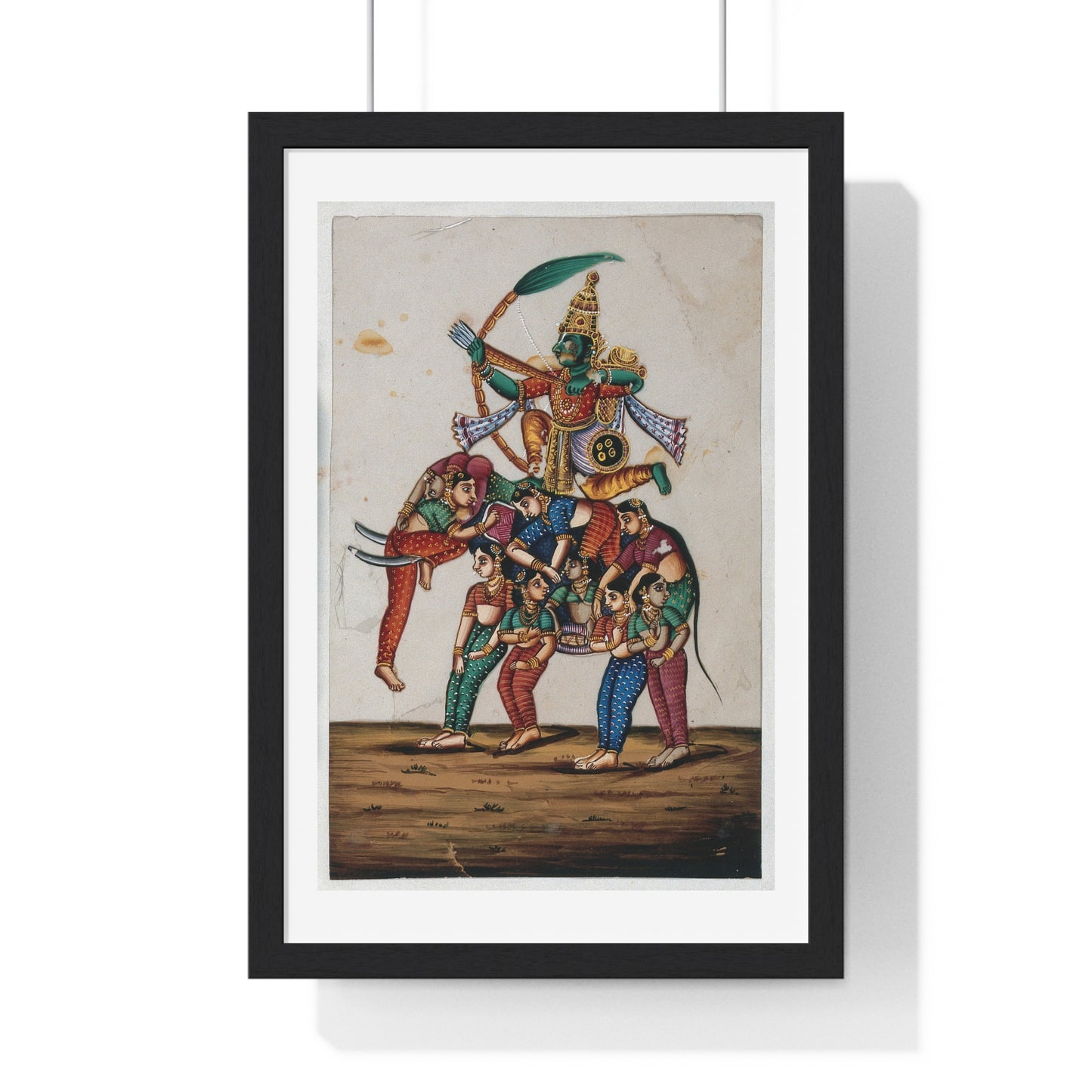 19th Century Indian Art, Hindu God of Love, Shooting Arrows with his Bow while Sitting on a Elephant Composed of Women, Framed Print