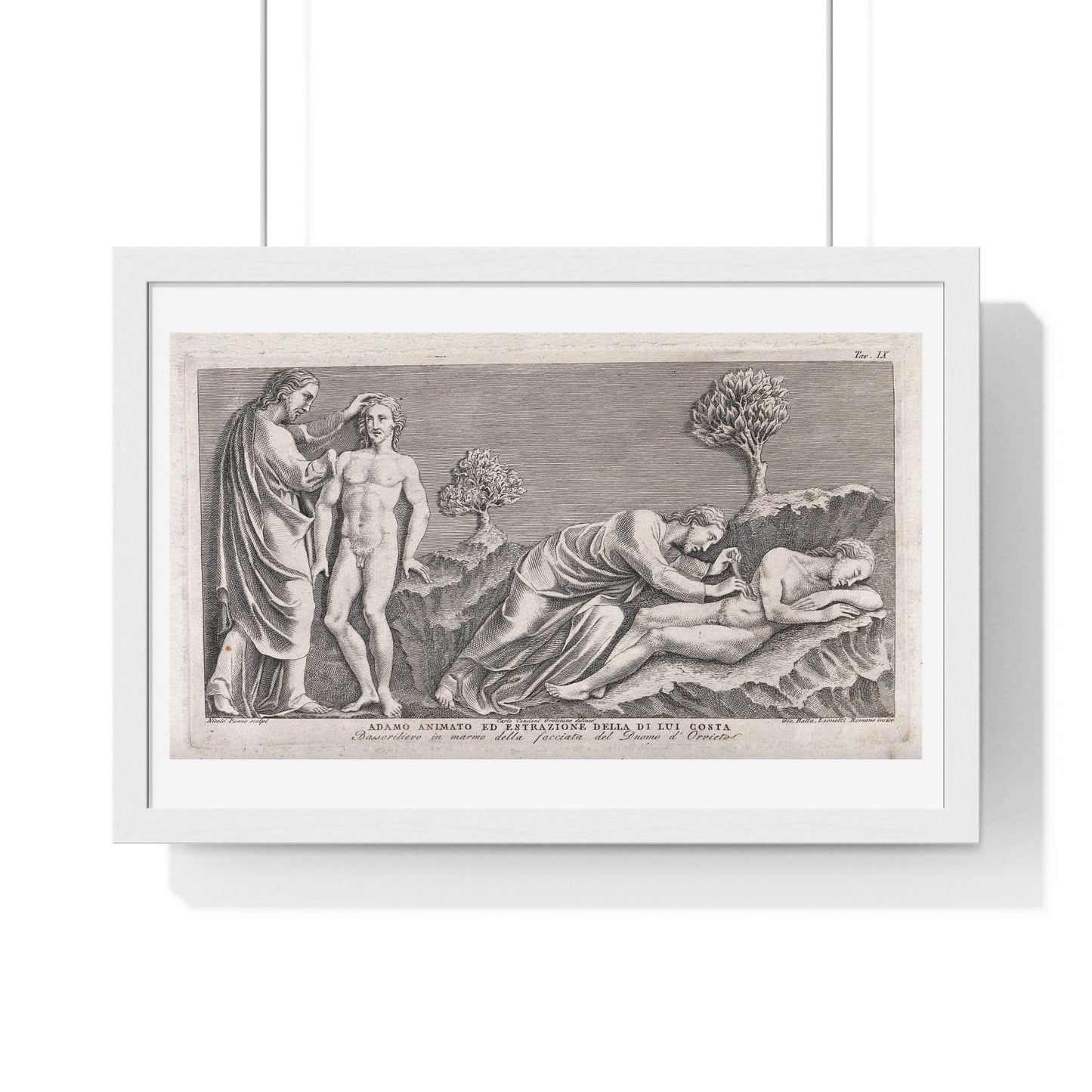 God Animates Adam and Operates on his Rib, Etching by Giovanni Leonetti after Carlo Cencioni after Nicola Pisano, Framed Print