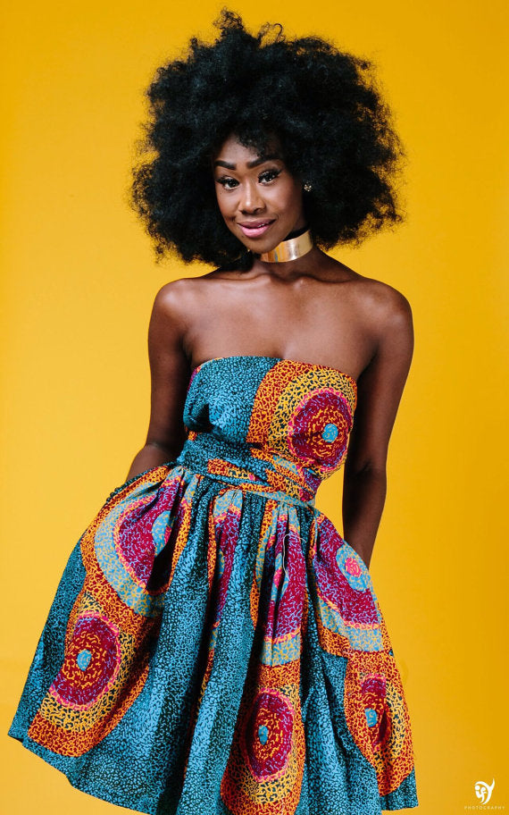 African Print Halter Dress, Pleated Skirt