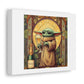 Art Nouveau Style Baby Yoda With Glass of Champagne in His Hand Art Print ' Designed by AI' on Satin Canvas