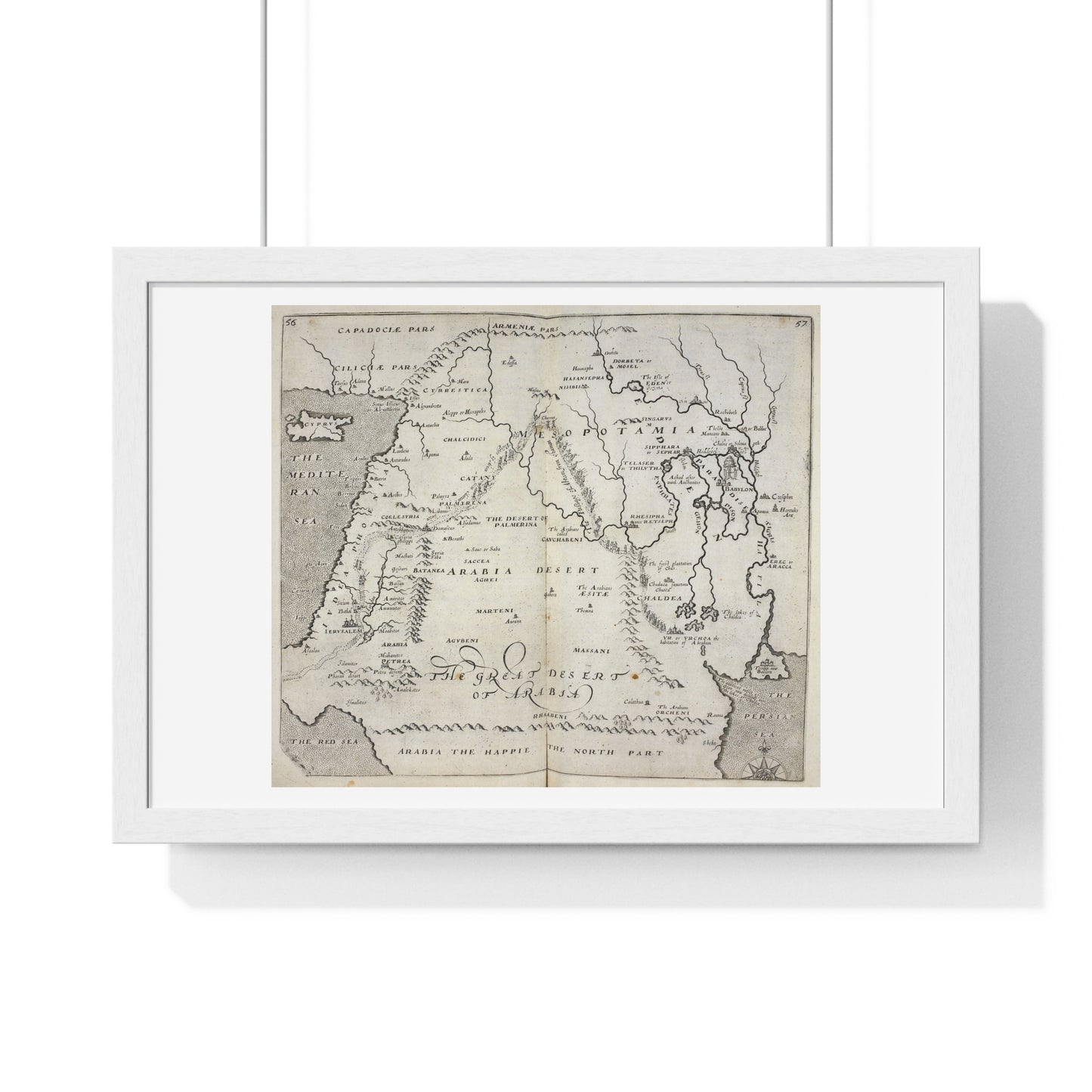 Antique Map of Arabia and Mesopotamia (1621) from the Original Sir Walter Raleigh Manuscript, Framed Print