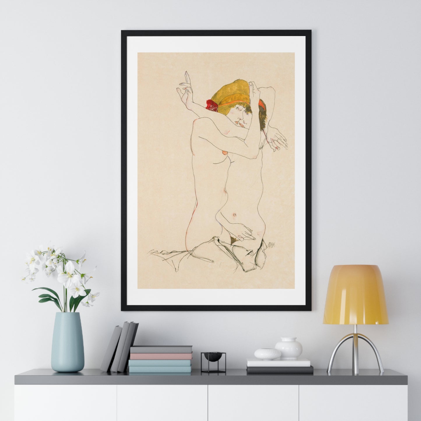 Two Women Embracing (1913) by Egon Schiele, from the Original, Framed Art Print