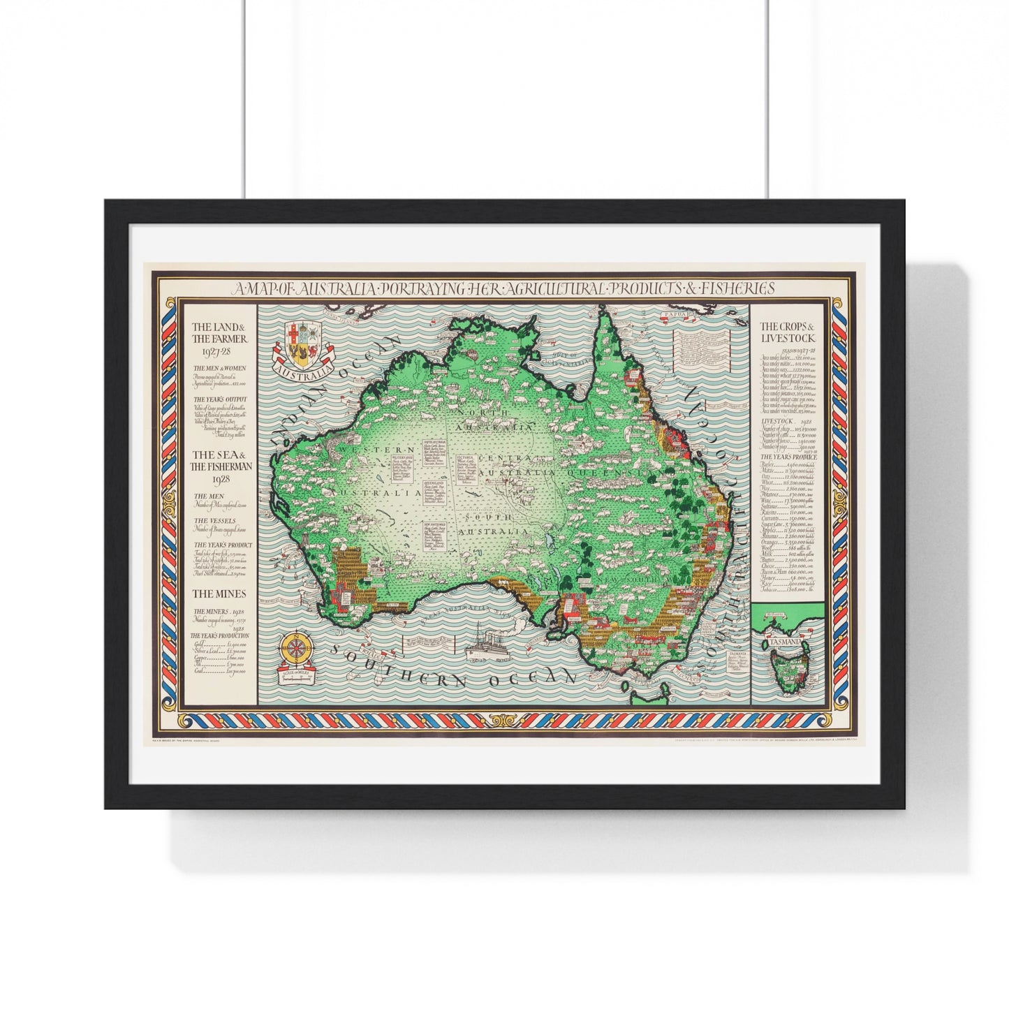 Vintage Map of Australia (1930) by MacDonald Gill, from the Original, Framed Art Print