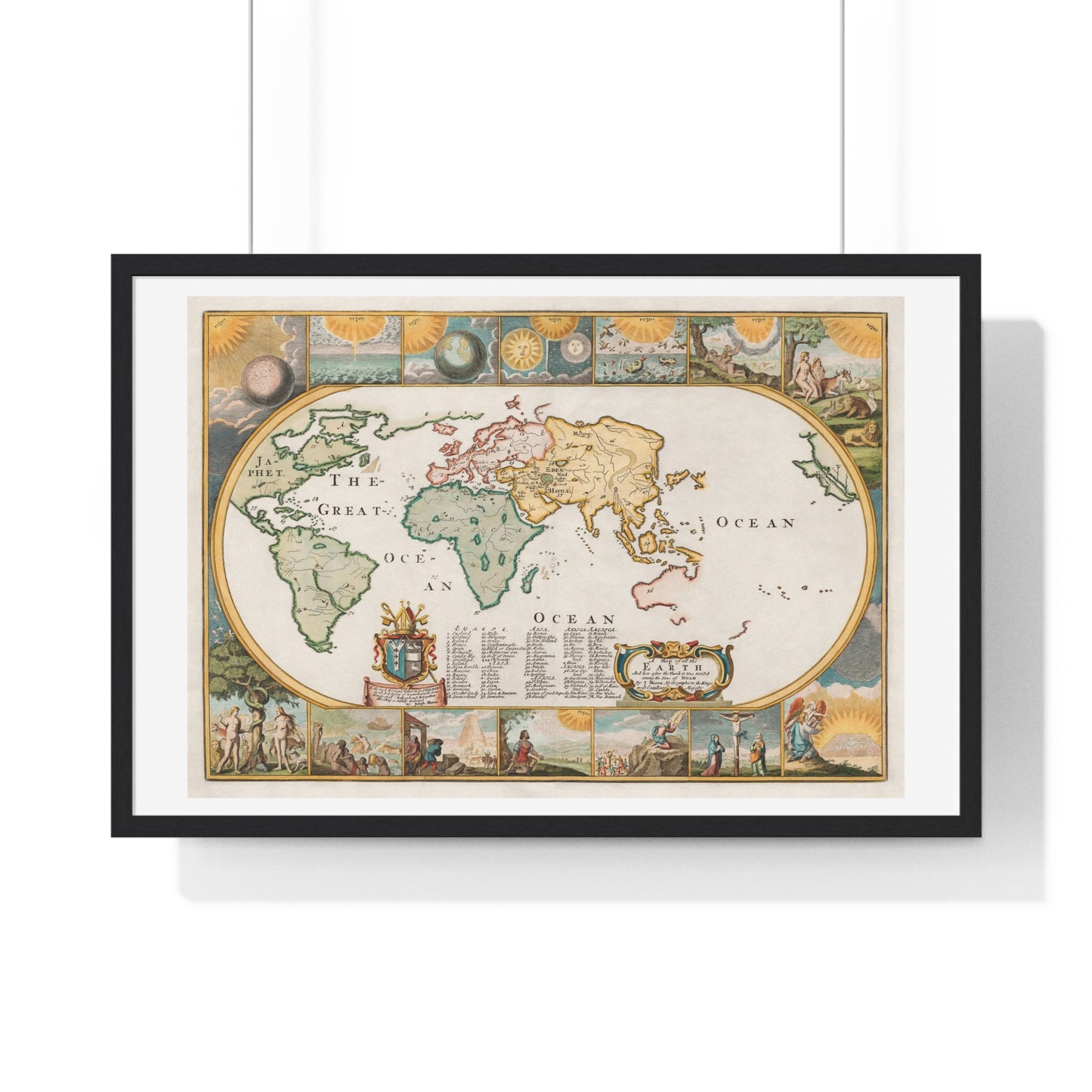 Map of all the Earth after the Flood (1671) by Joseph Moxon, from the Original, Framed Art Print