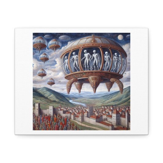 Alien Invasion in Florentine Renaissance Art 'Designed by AI' Art Print on Canvas