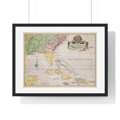 Map of Carolina, Florida and the Bahama Islands with Adjacent Parts from the Natural History of Carolina, Florida, and the Bahama Islands (1754) from the Original, Framed Art Print