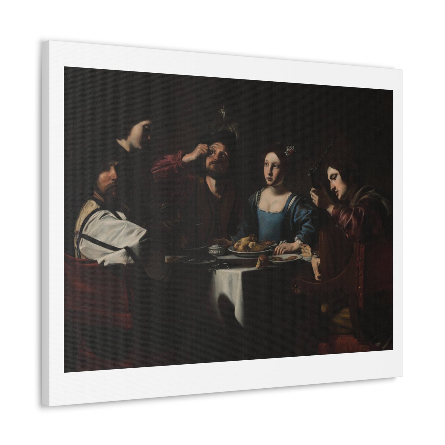 Banquet Scene with a Lute Player (1625) by Nicolas Tournier, from the Original on Satin Canvas