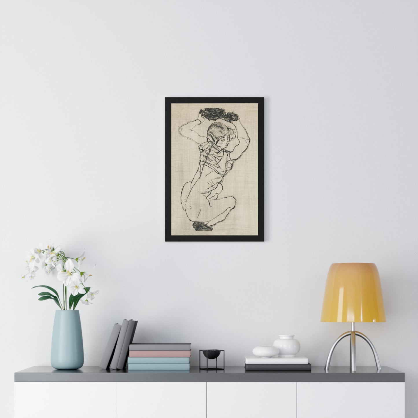 Squatting Woman (1914) by Egon Schiele from the Original, Framed Art Print