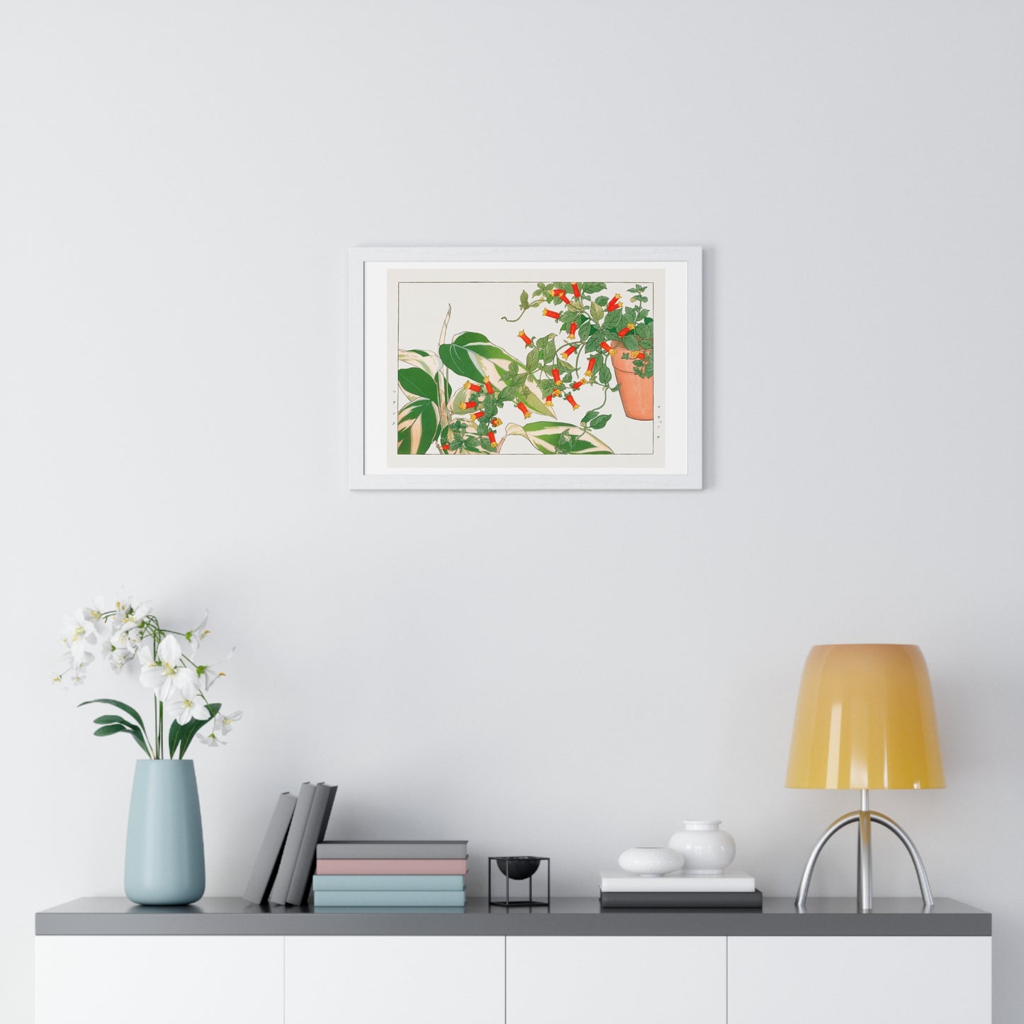 Maranta and Manettia Flower (1917) Japanese Woodblock Art by Kônan Tanigami, from the Original, Framed Art Print