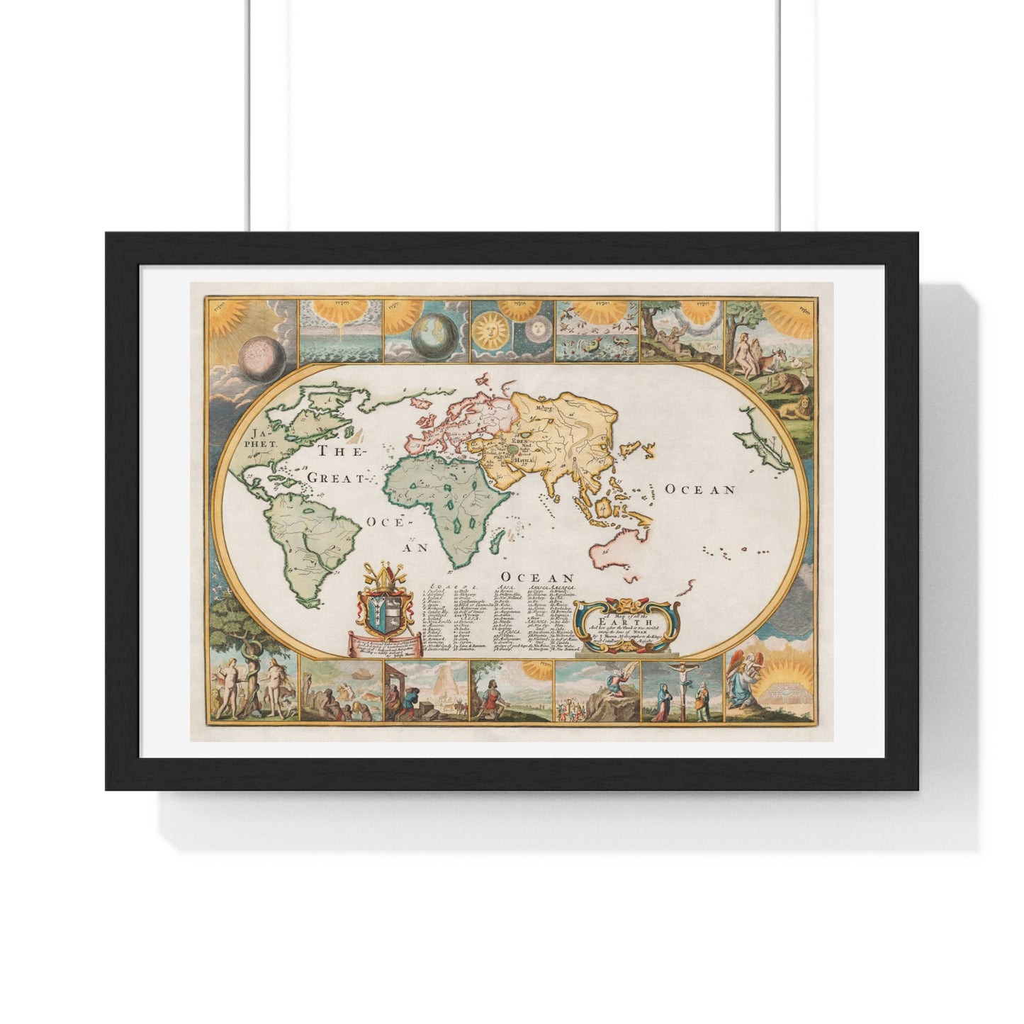 Map of all the Earth after the Flood (1671) by Joseph Moxon, from the Original, Framed Art Print