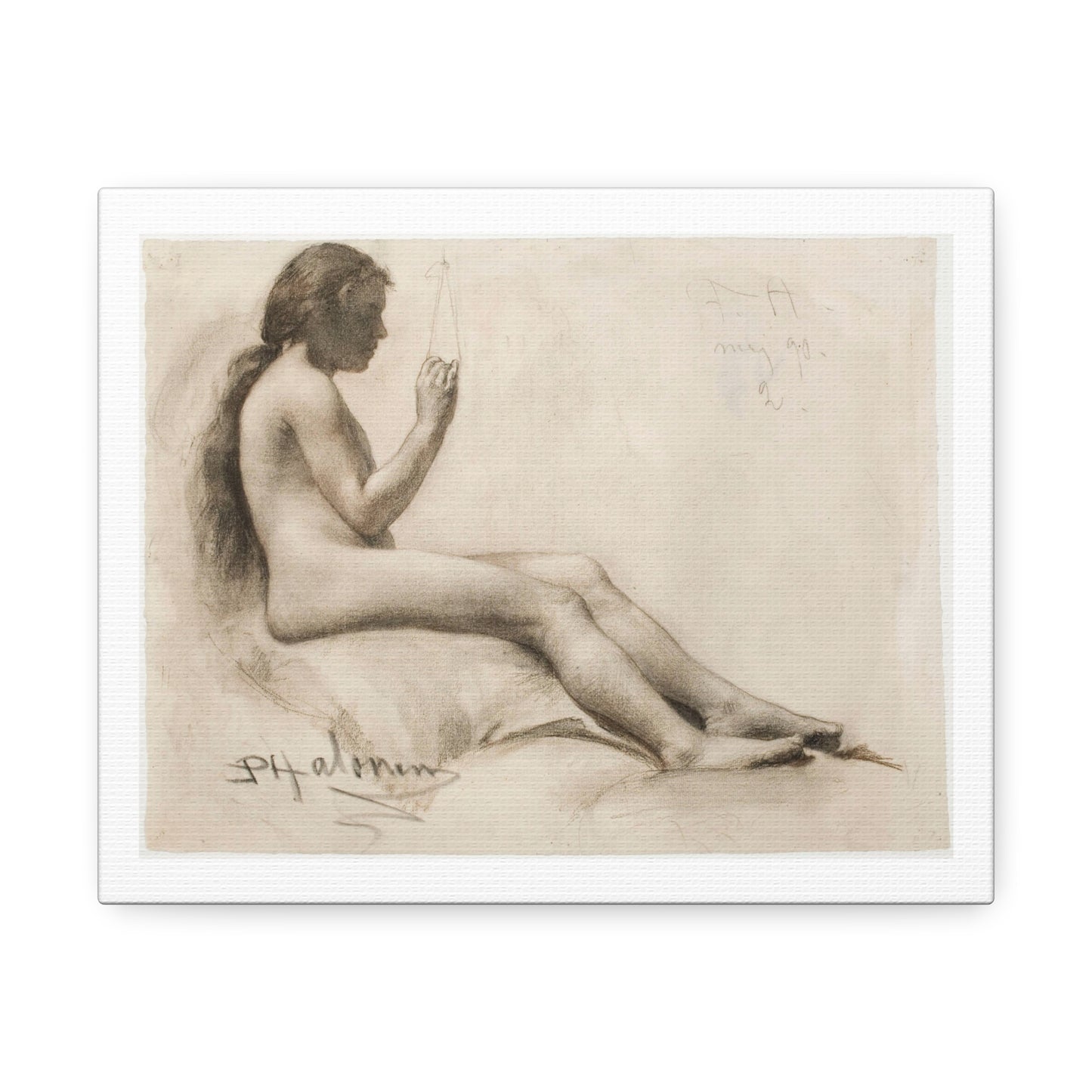 Seated Female Model (1890) by Pekka Halonen, from the Original, Art Print on Canvas