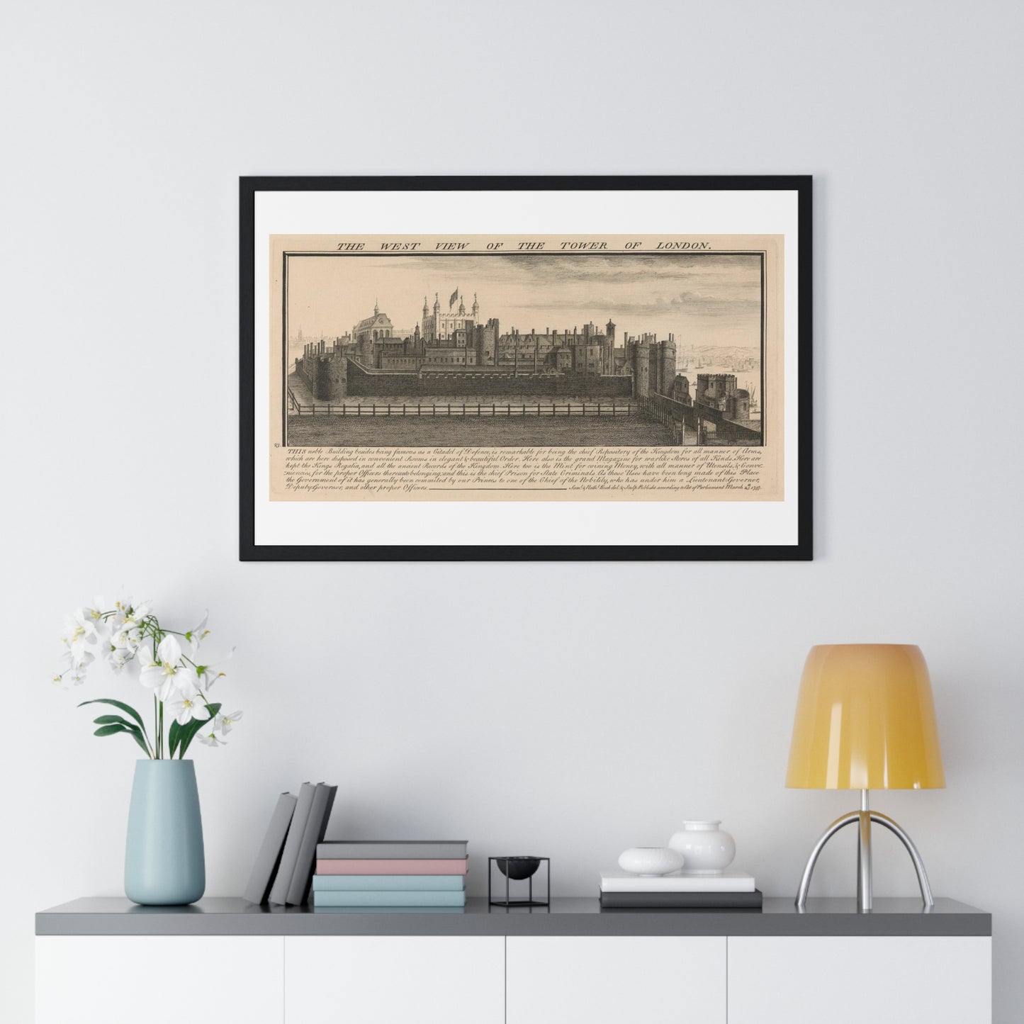 The West View of the Tower of London (1737) by Samuel and Nathaniel Buck, from the Original, Framed Art Print