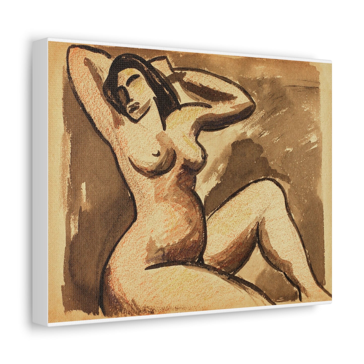 Female Nude Seated by Carl Newman Art Print on Satin Canvas, Stretched