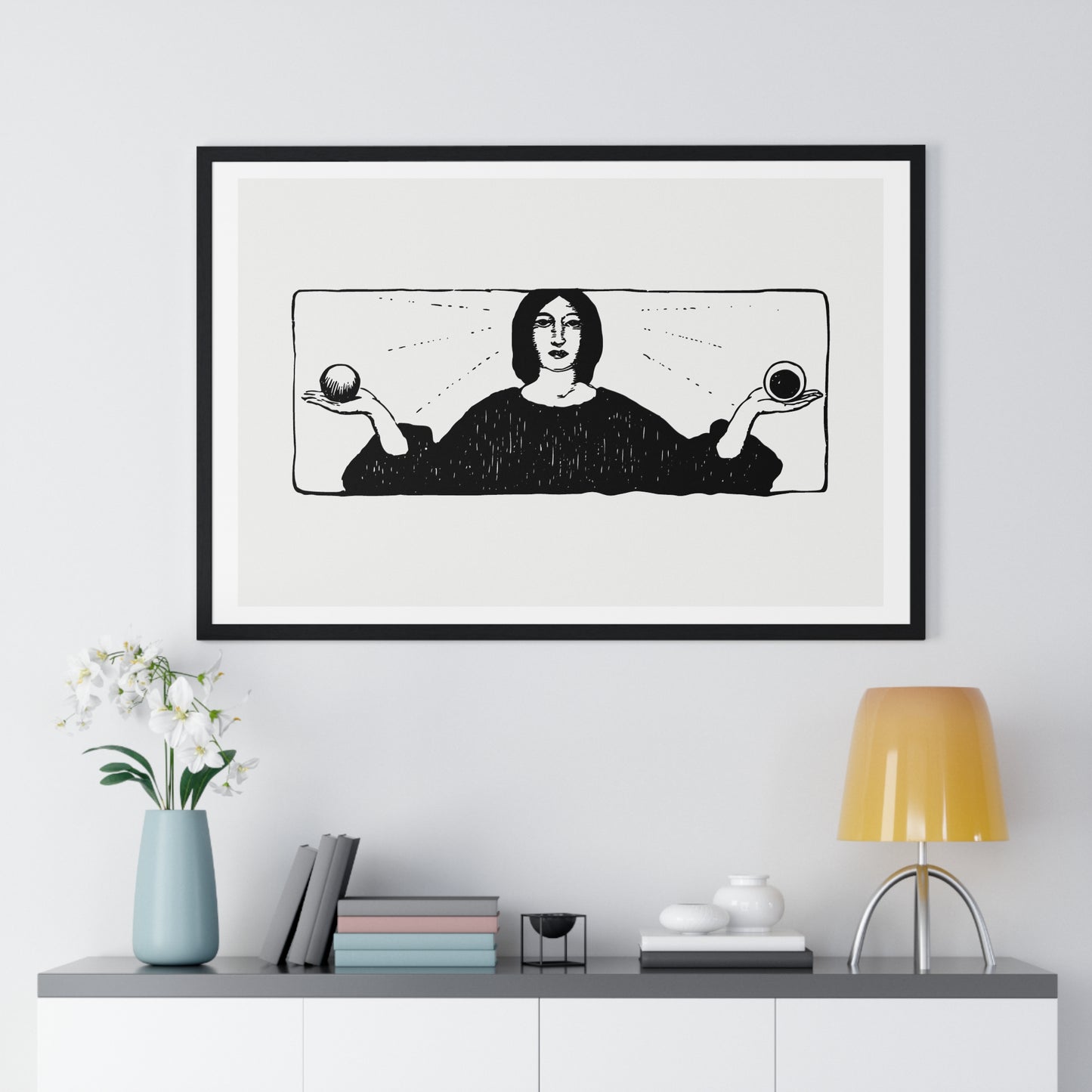Woman Holding Balls, Religious Vintage Illustration, from the Original, Framed Art Print