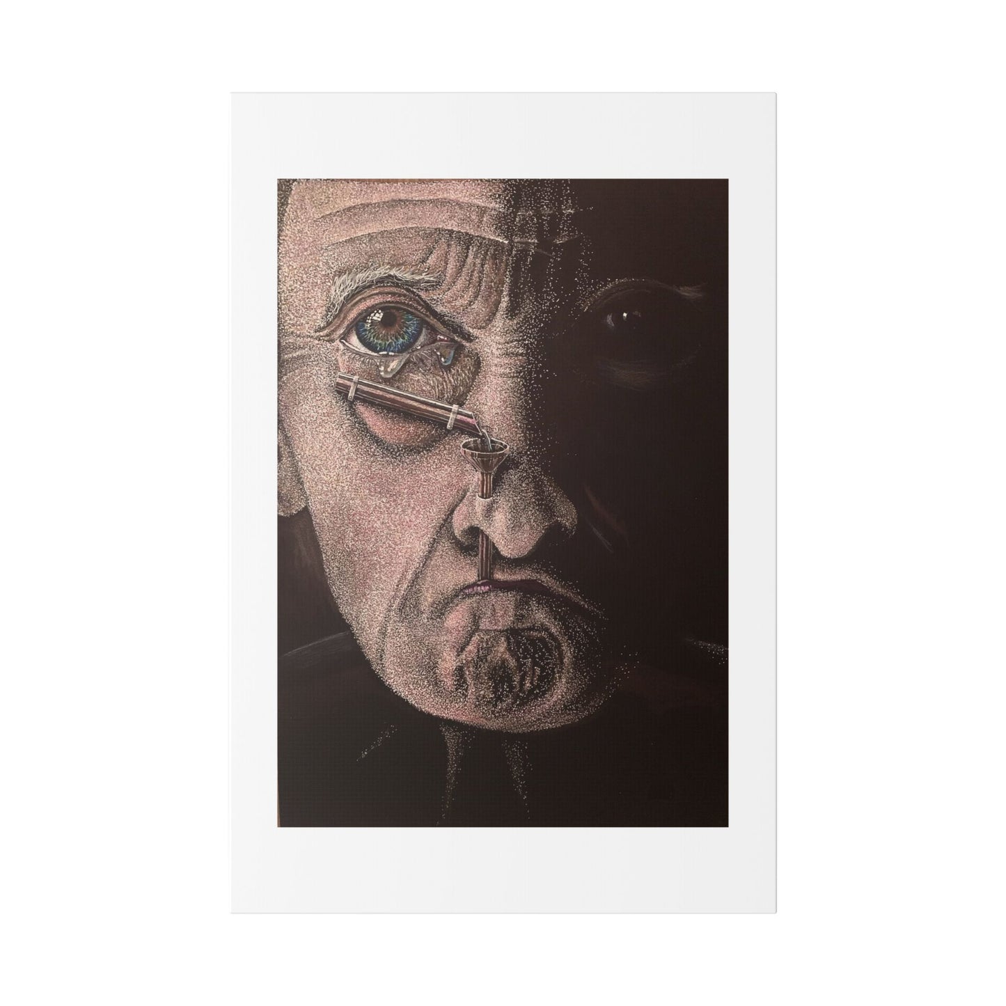 Tears, Surrealist Art, White Gel Pen and Pencils on Black Cardboard 'Designed by AI' Canvas Art Print