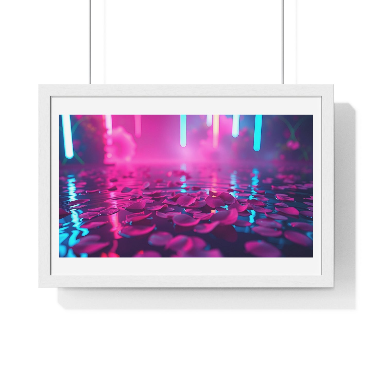 Petals on the Water, Pink Vibrant Art 'Designed by AI' Framed Print