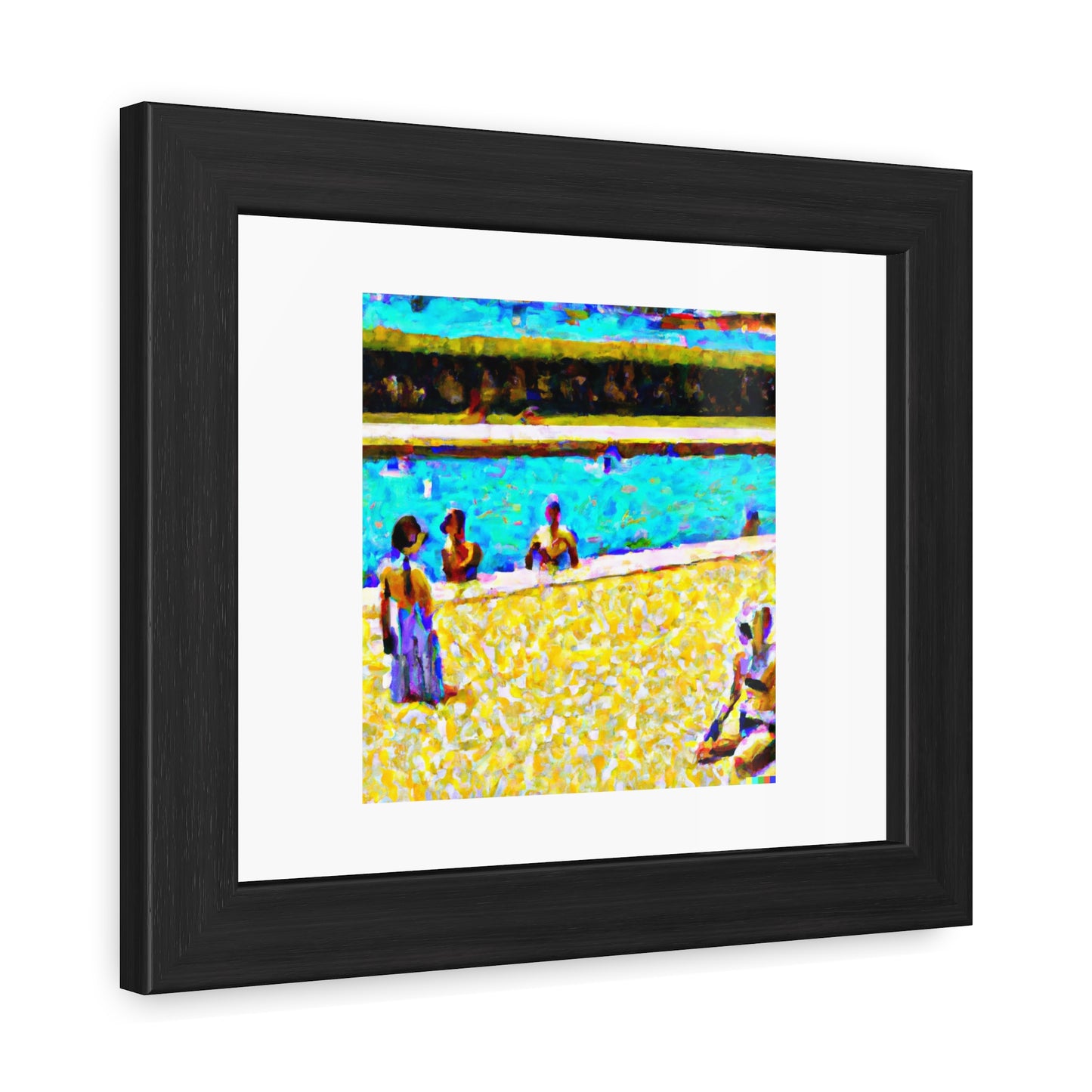 Bathers at Asnières With Humanoid Robots In The Style Of Georges Seurat 'Designed by AI' Wooden Framed Print