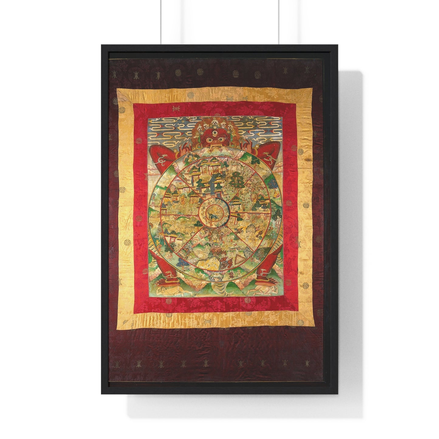 Yama, Lord of Death, Holding the Wheel of Life which Represents Samsara, on a Tibetan Thangka, from the Original, Framed Print