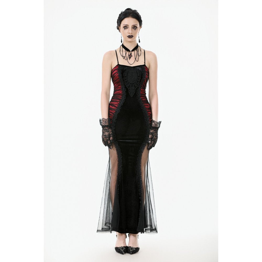 Dark in Love Lilith Red and Black Mesh Panel Goth Gown