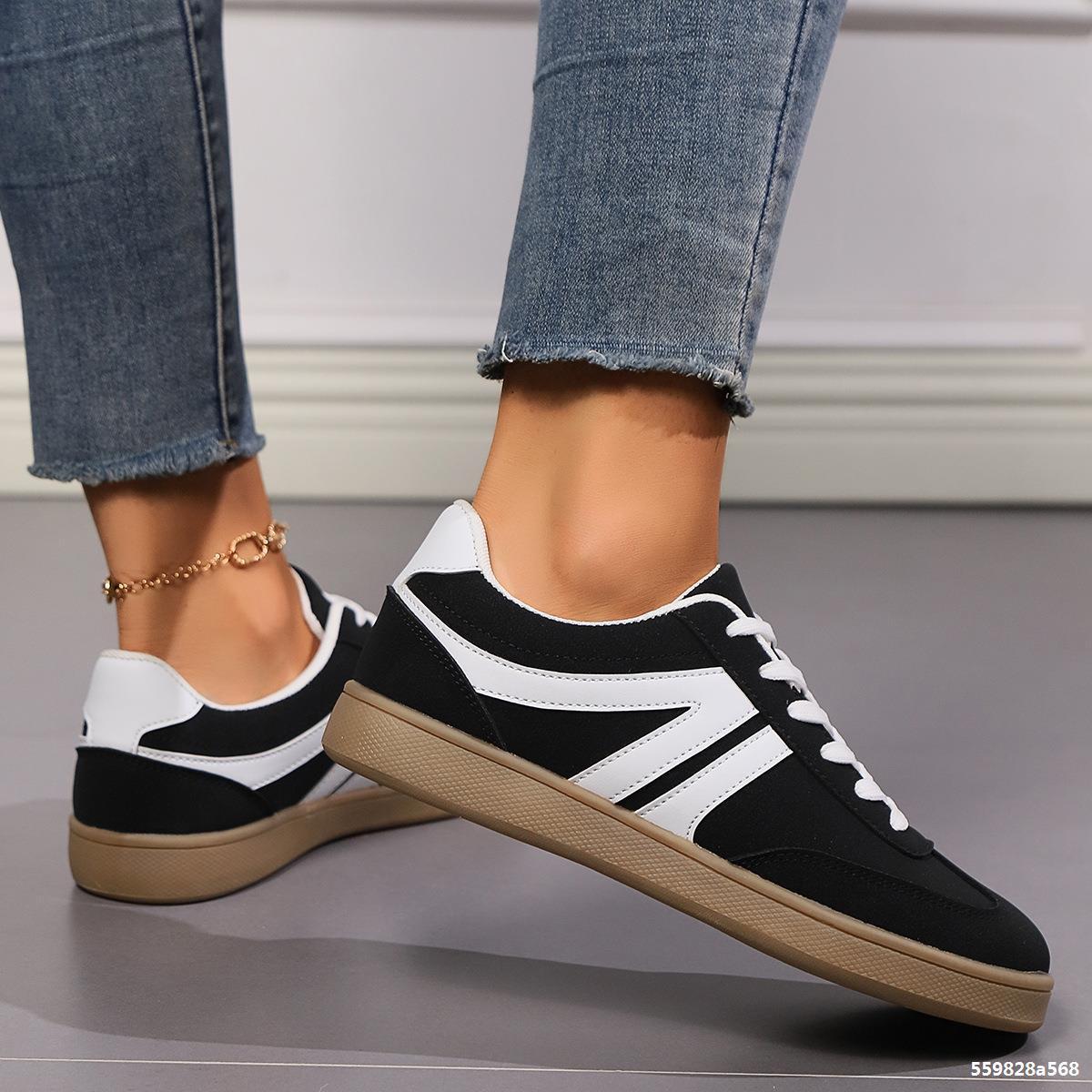 Lace-Up Round Toe Sneakers, Fashion Sports Slip-On Casual Flats