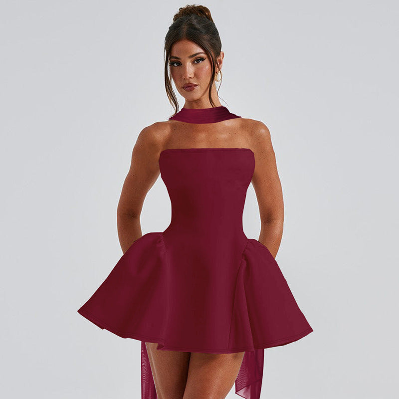 knee length dresses for ladies Ribbon Radiance Red Strapless Mini Dress - US 14