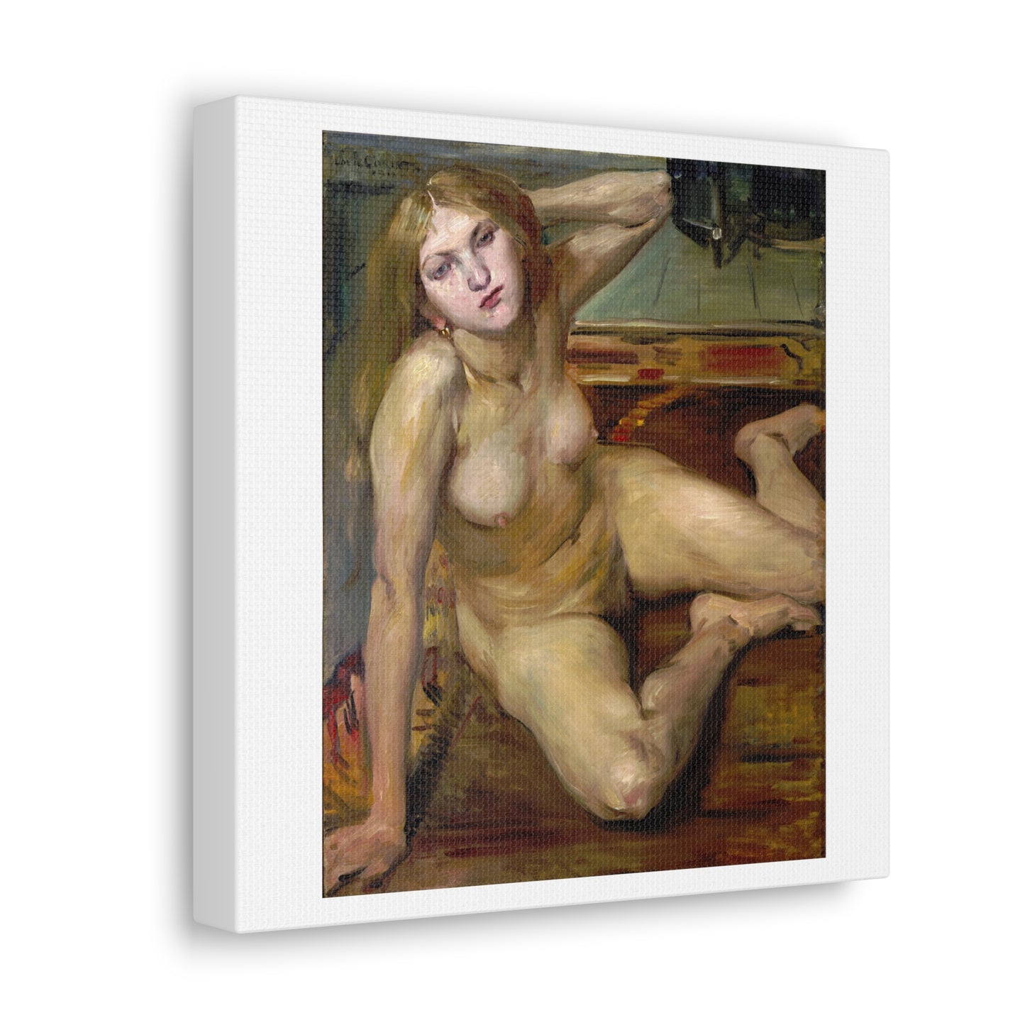 Nude Girl on a Rug (1912) by Lovis Corinth, Art Print from the Original on Canvas