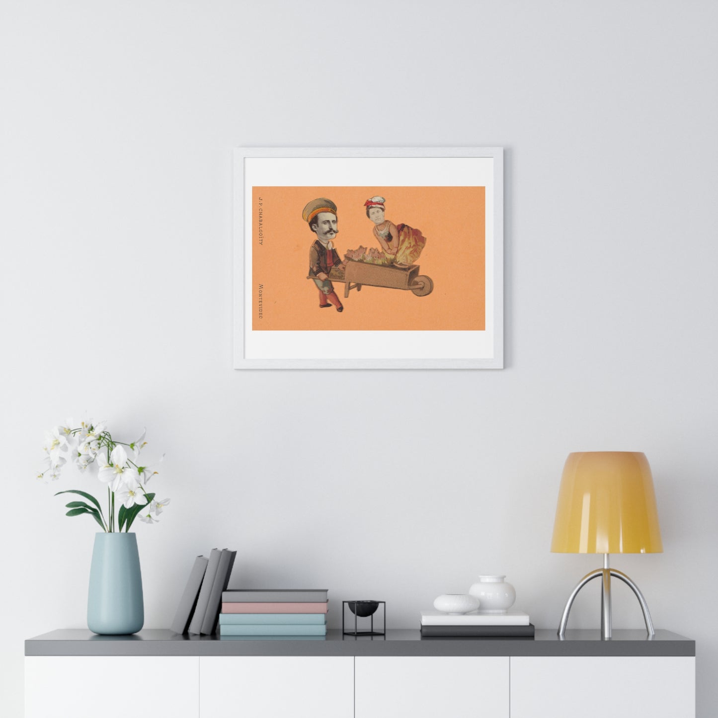 Uruguayan Photo Collage, Man Pushing Woman in Wheelbarrow (circa 1875) by Juan Pedro Chabalgoity, Framed Art Print