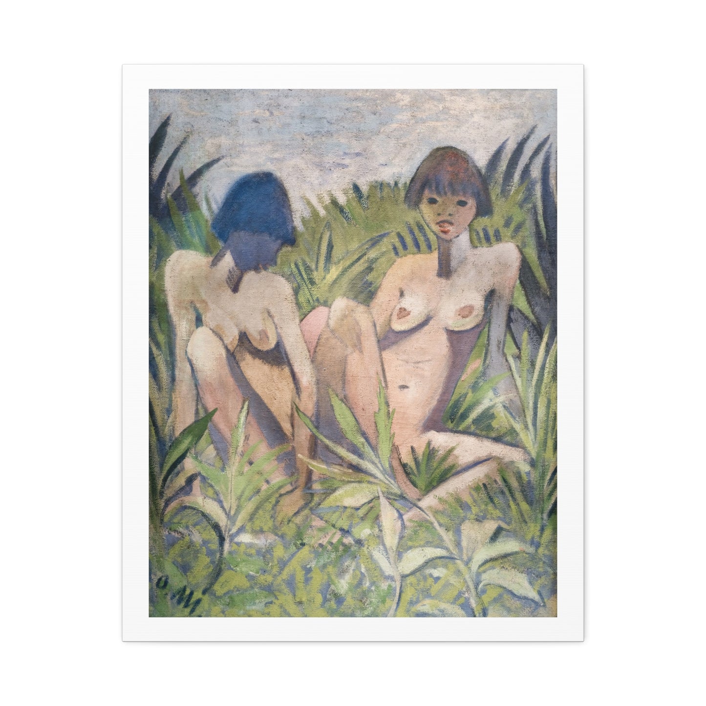 Two Girls in the Reeds, from the Original, Art Print on Canvas