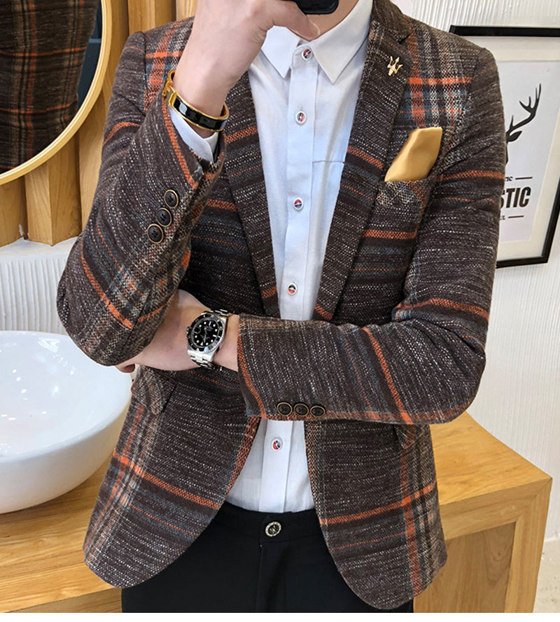 Vireous Men's Plaid Blazer Slim Fit Design