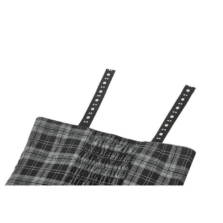 Dark in Love Ida Punk Grey Tartan Metal-Studded Dress