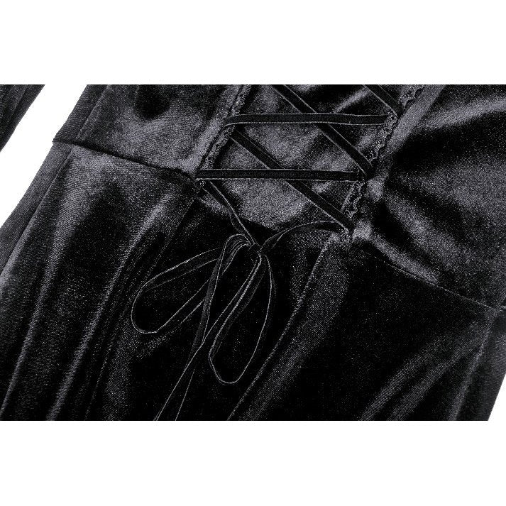 Dark in Love Vera Gothic Velvet High-Slit Maxi Dress with Hollow Neckline, Embroidered Buttons