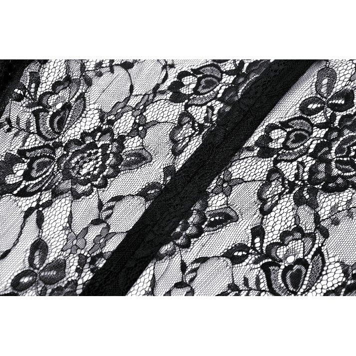 Dark in Love Carys Black Gothic Asymmetrical Lace Off-Shoulder Dress with Rhinestone Detail