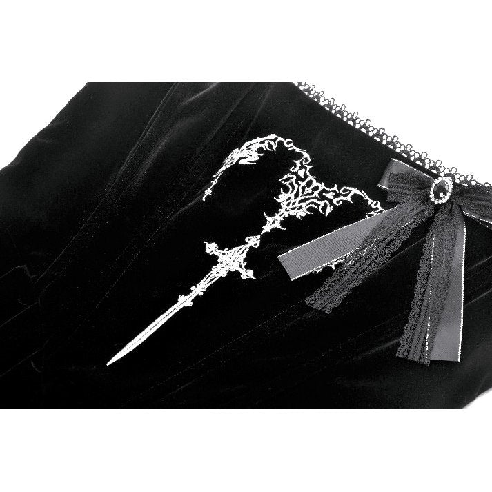 Dark in Love Lux Black Velvet Horn Embroidery Maxi Dress