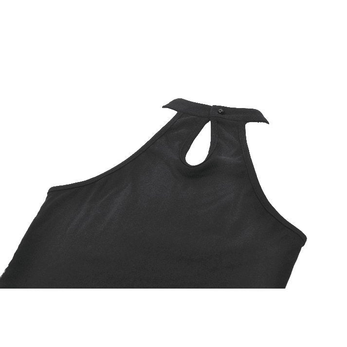 Dark in Love Bondage Mesh-Panel Buckle Halter Top