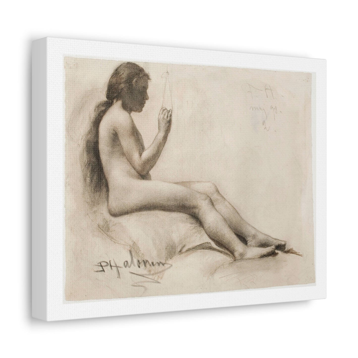 Seated Female Model (1890) by Pekka Halonen, from the Original, Art Print on Canvas