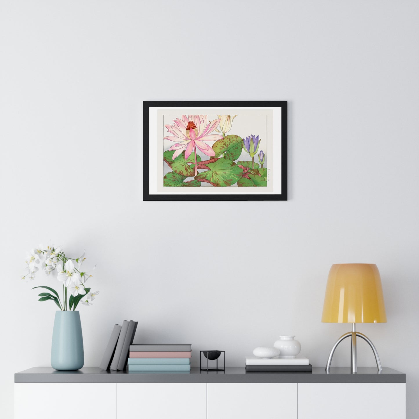 Japanese Woodblock Art, Nymphaea Lotus (1917) by Tanigami Kônan, from the Original, Framed Print