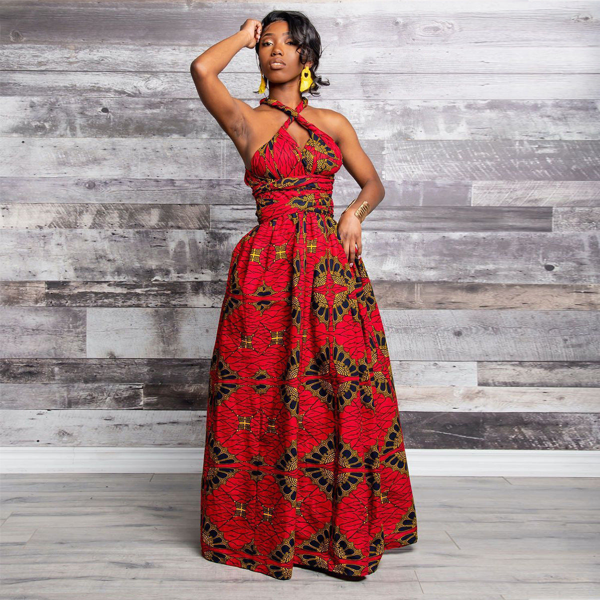 African and Geometric Print Maxi Dress