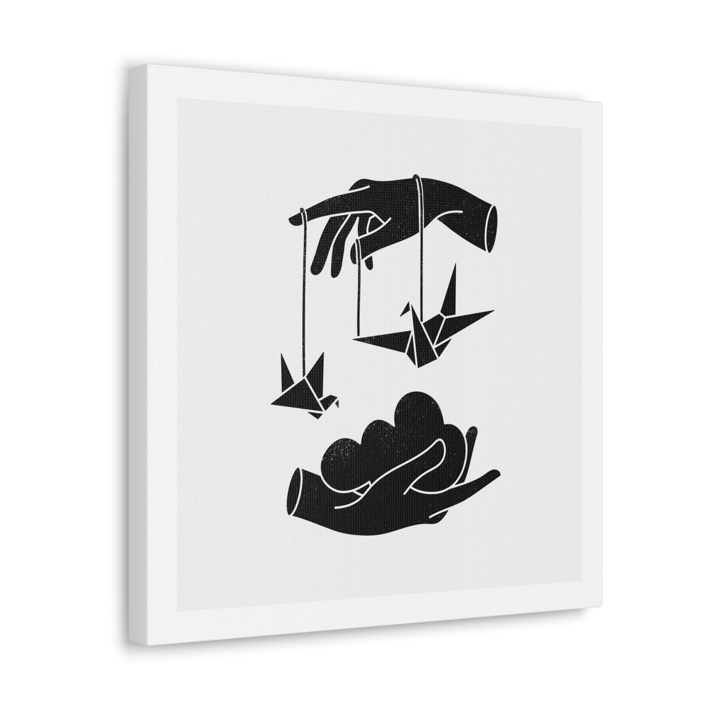 Spiritual Divine Hands with Black Origami Bird, Art Print, on Satin Canvas