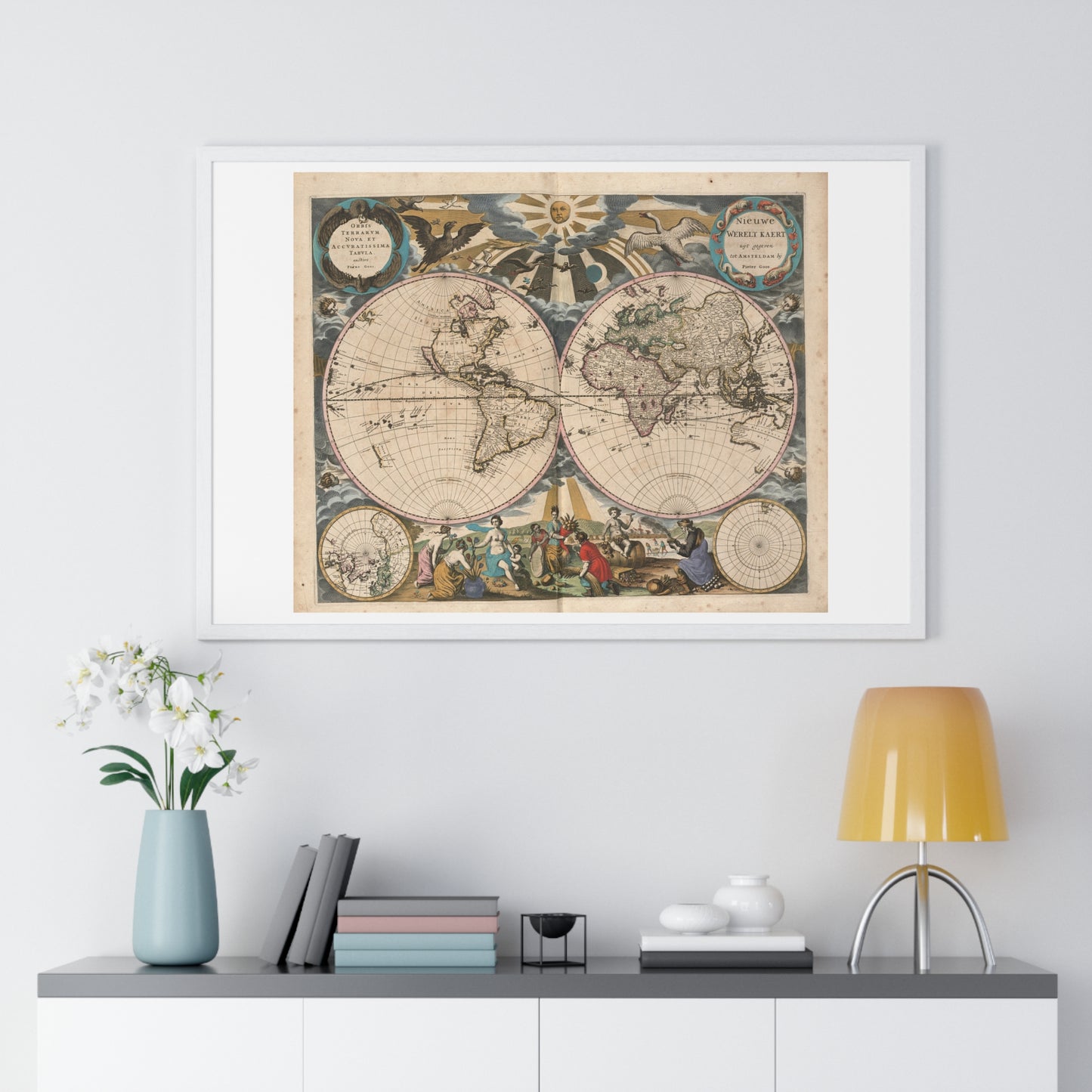 Antique Map 'Orbis Terrarum Nova et Accuratissima Tabula' (1658) from the Original, Framed Print