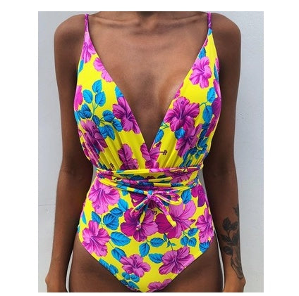 One-Piece Swimsuit Backless Monokini, Tropical Designs