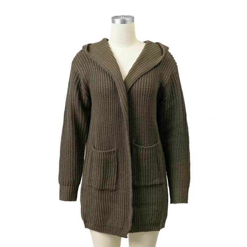 Vireous Women's Adjustable-Size Hooded Fashion Long Cardigan